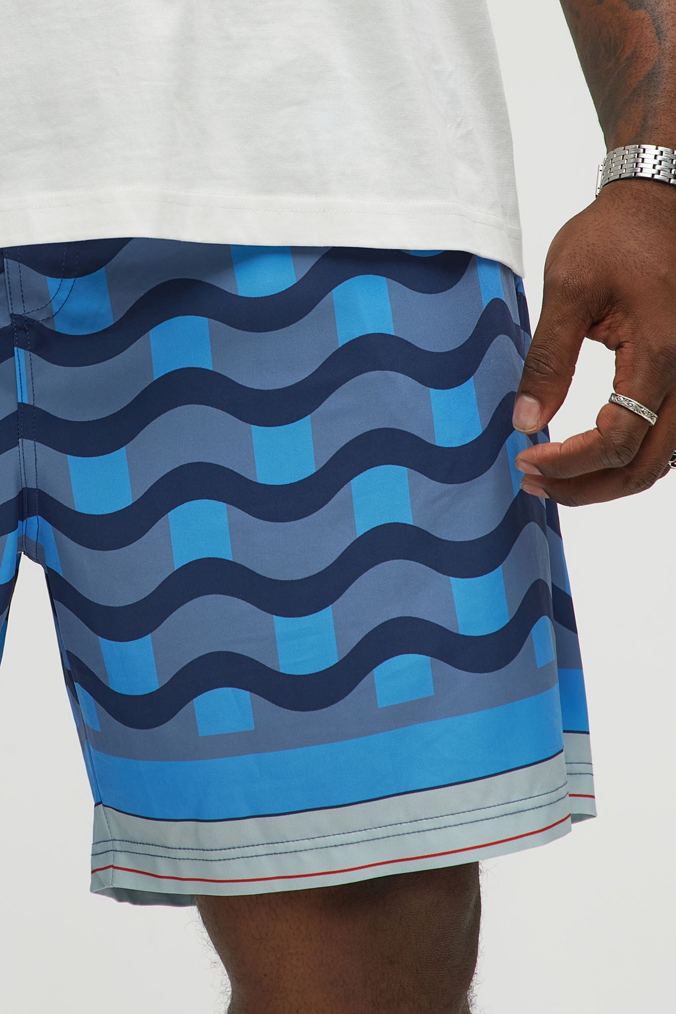 Sculpted Waves Printed Swim Classic Trunk - Blue - Image 7