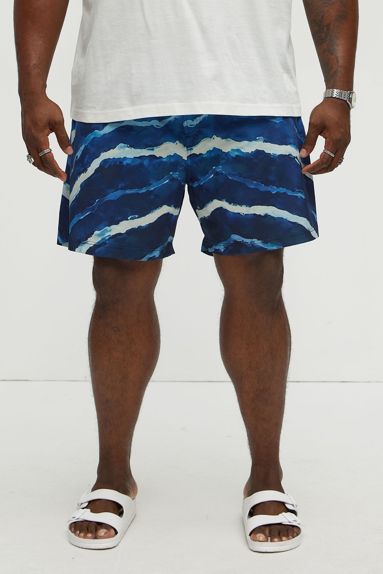 Rolling Waves Printed Swim Mid Trunk - Blue/combo - Image 5