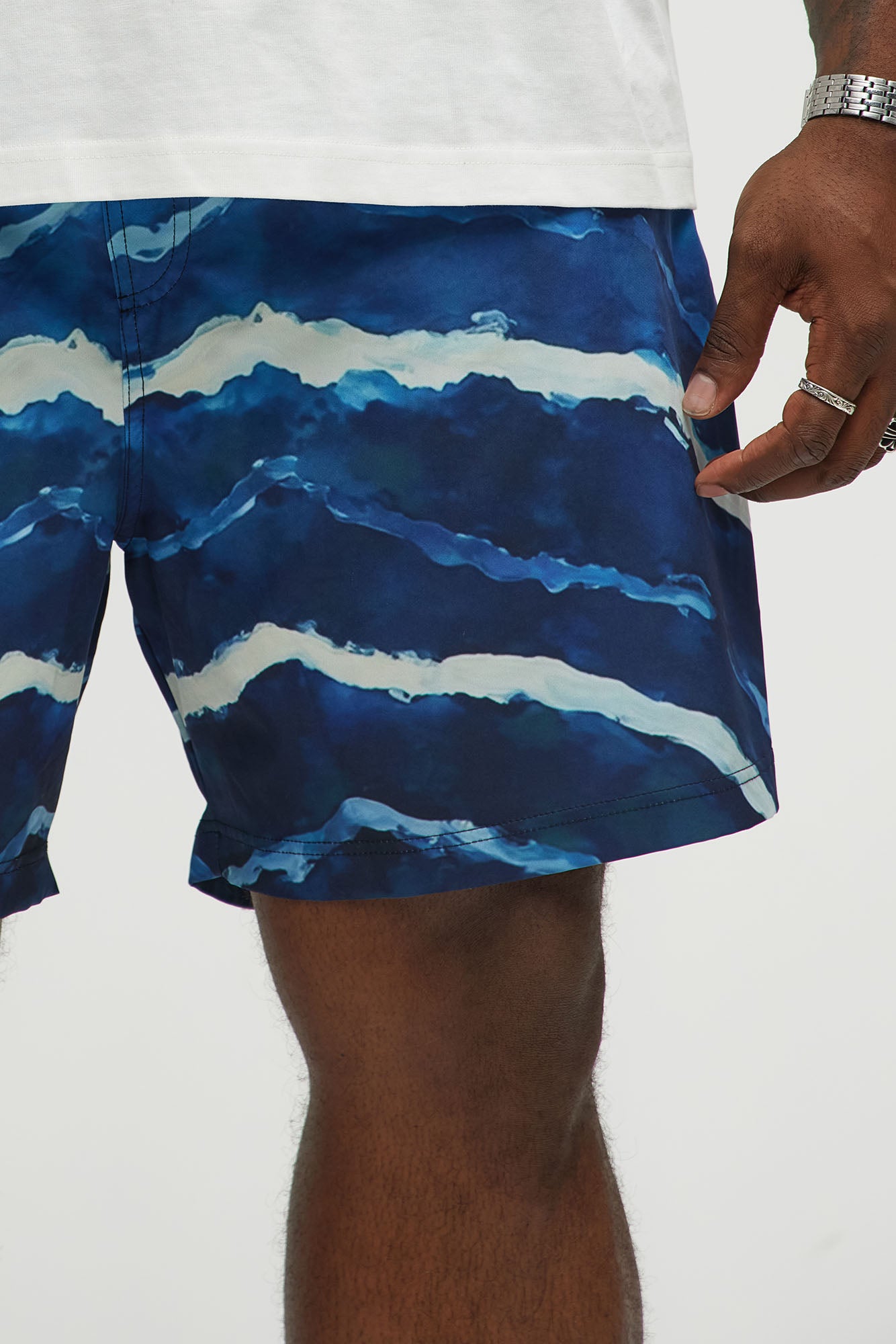 Rolling Waves Printed Swim Mid Trunk - Blue/combo - Image 7