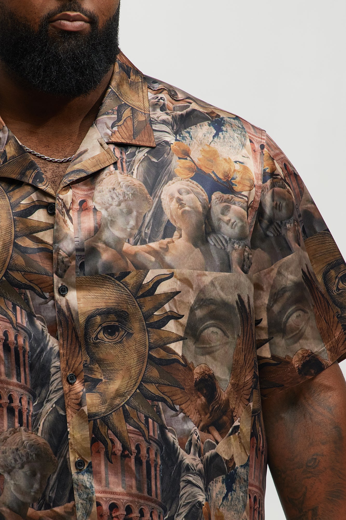 Celestial Glory Cuban Collar Short Sleeve Shirt - Brown Combo - Image 3