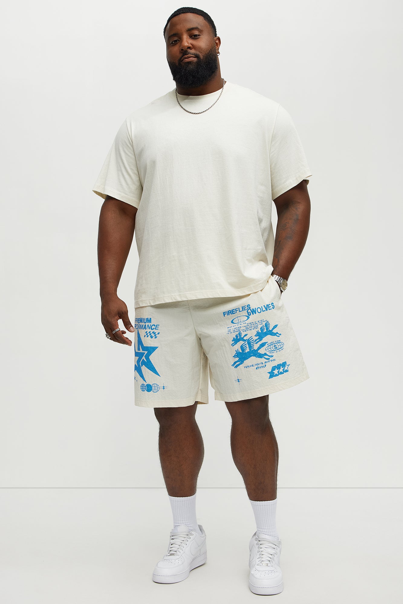 Fireflies And Wolves Graphic Relaxed Shorts - Cream/combo - Image 6