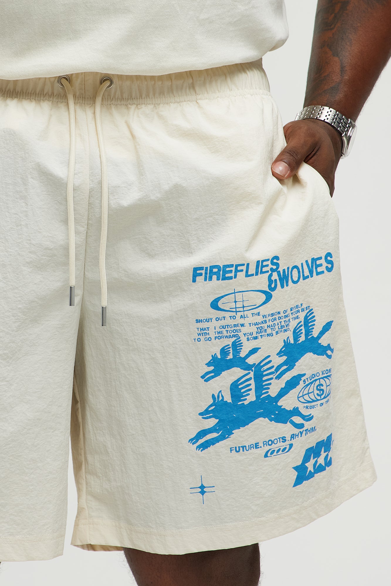 Fireflies And Wolves Graphic Relaxed Shorts - Cream/combo - Image 5