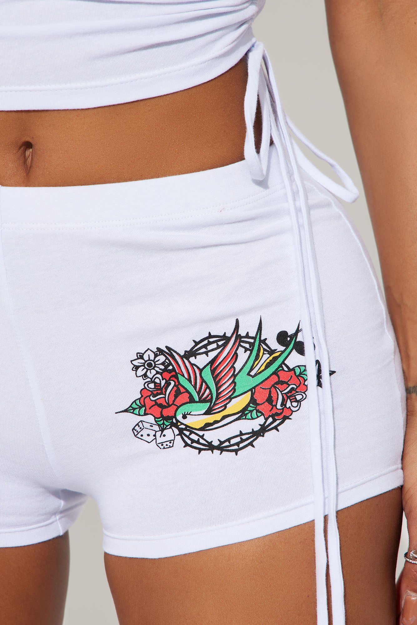 Bird And Dagger Mini Shorts - White - Image 3