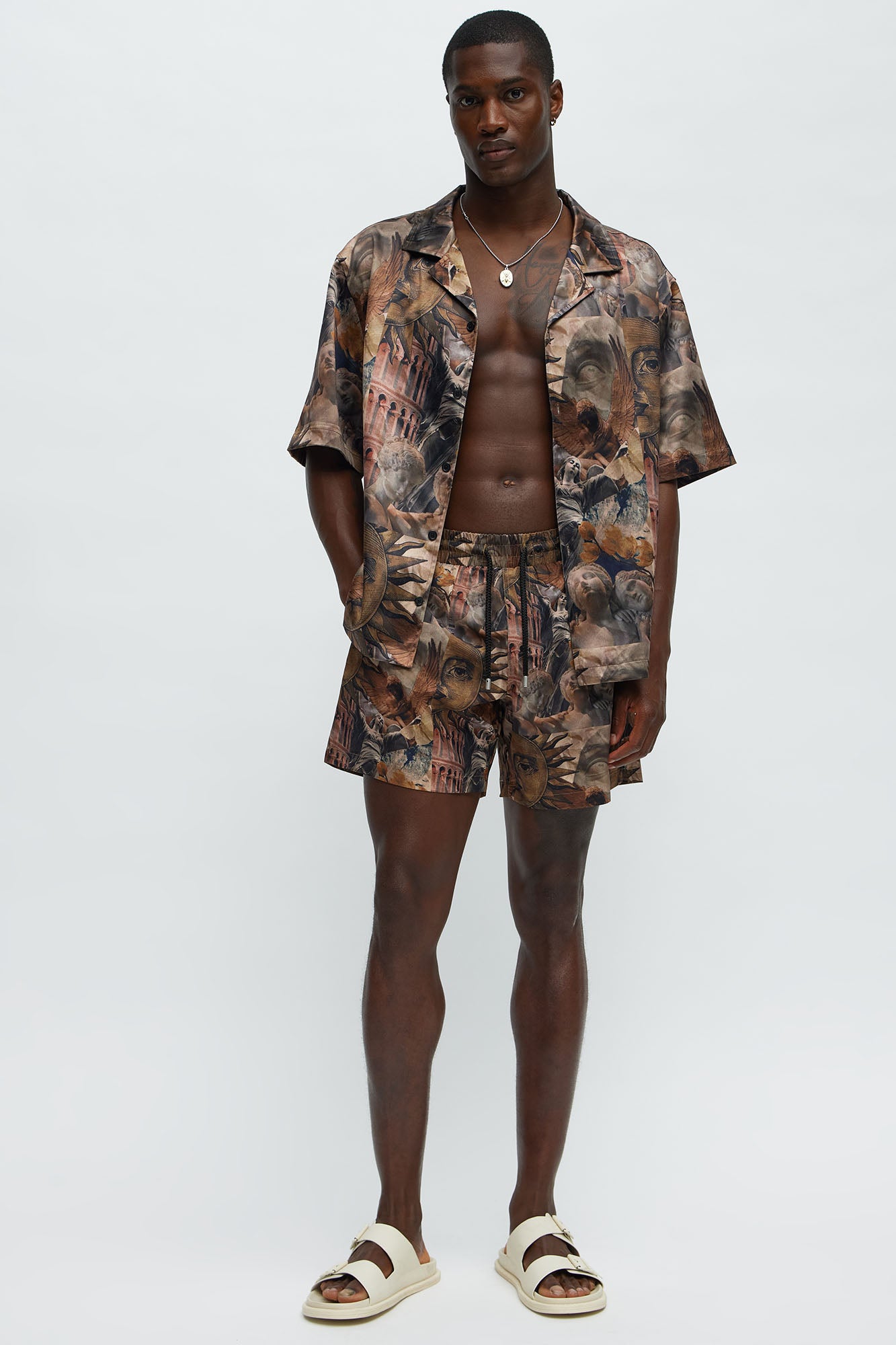Celestial Glory Cuban Collar Short Sleeve Shirt - Brown Combo - Image 6