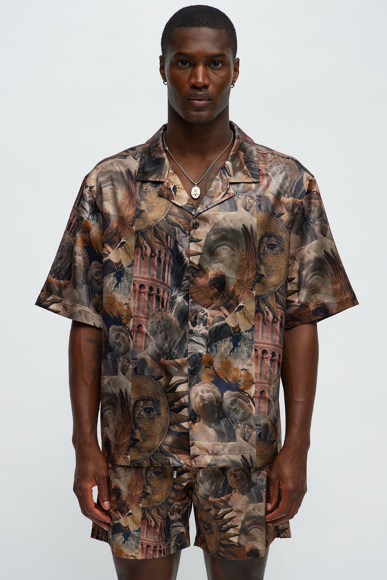 Celestial Glory Cuban Collar Short Sleeve Shirt - Brown Combo - Image 5