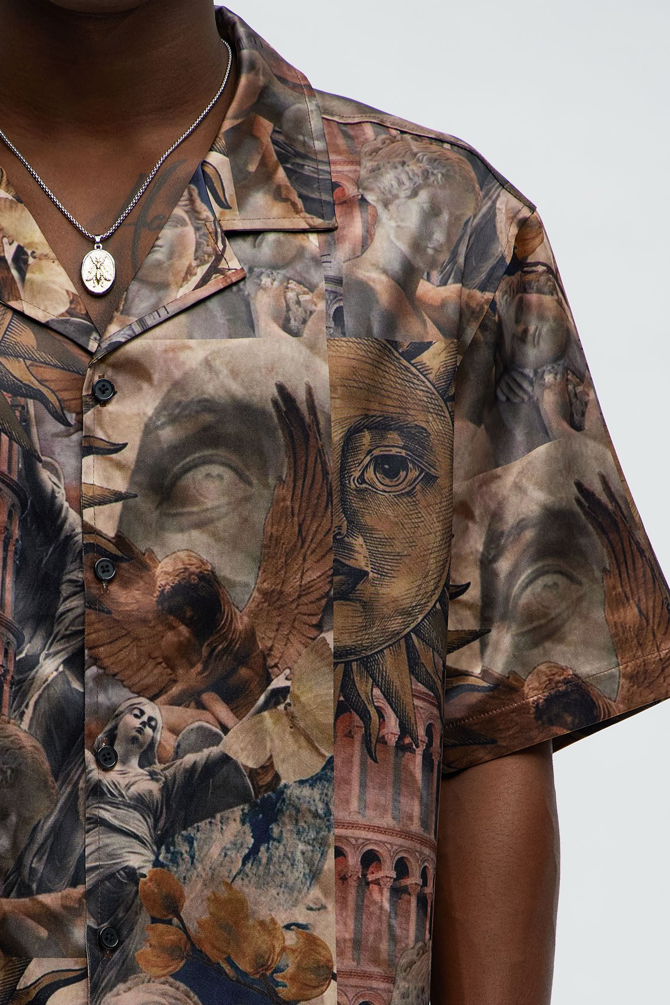 Celestial Glory Cuban Collar Short Sleeve Shirt - Brown Combo - Image 7