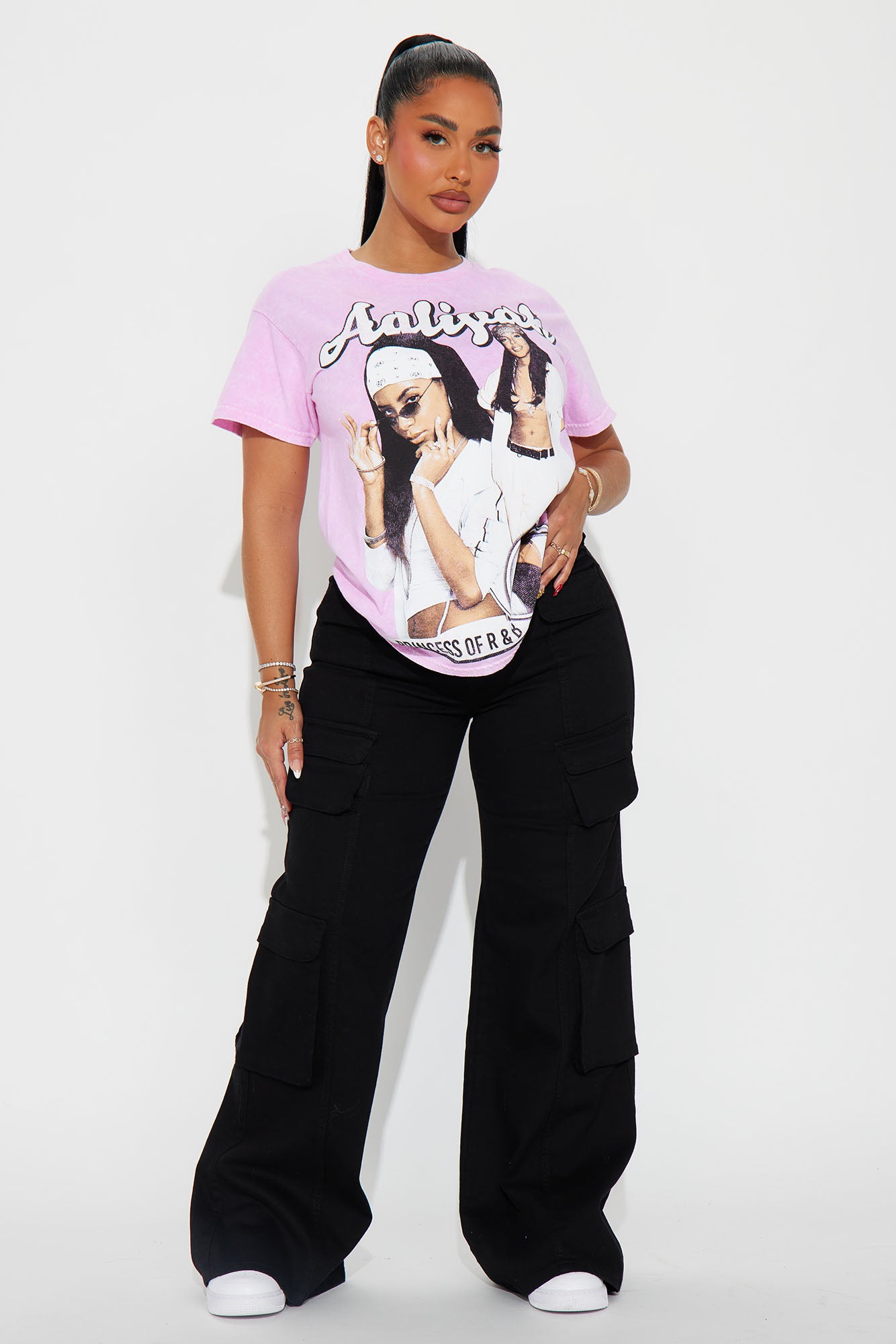 Aaliyah Princess Of R&B Washed Tshirt - Pink/combo - Image 3