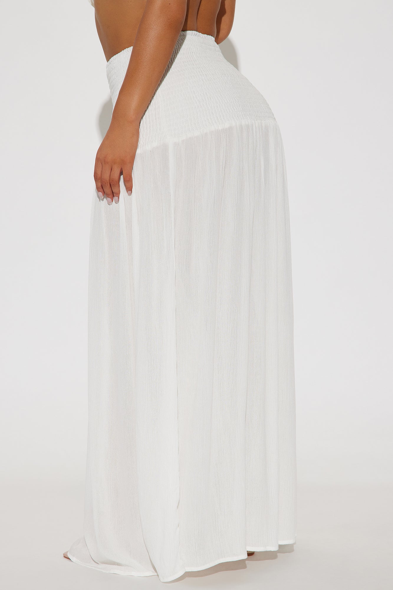 Breezy Paradise Linen Smocked Cover Up Skirt - White - Image 3