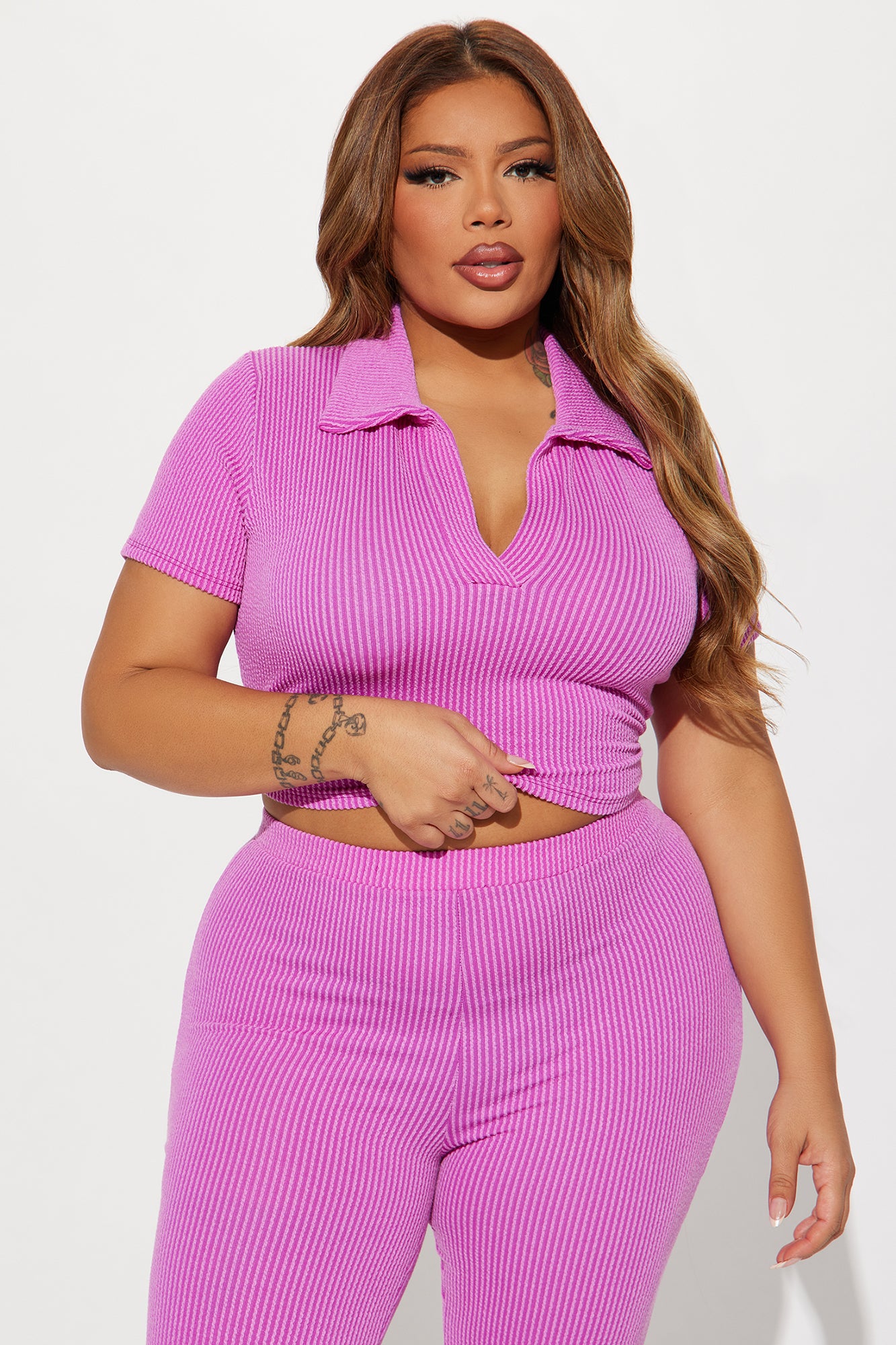 Josie Ribbed Pant Set - Magenta - Image 5