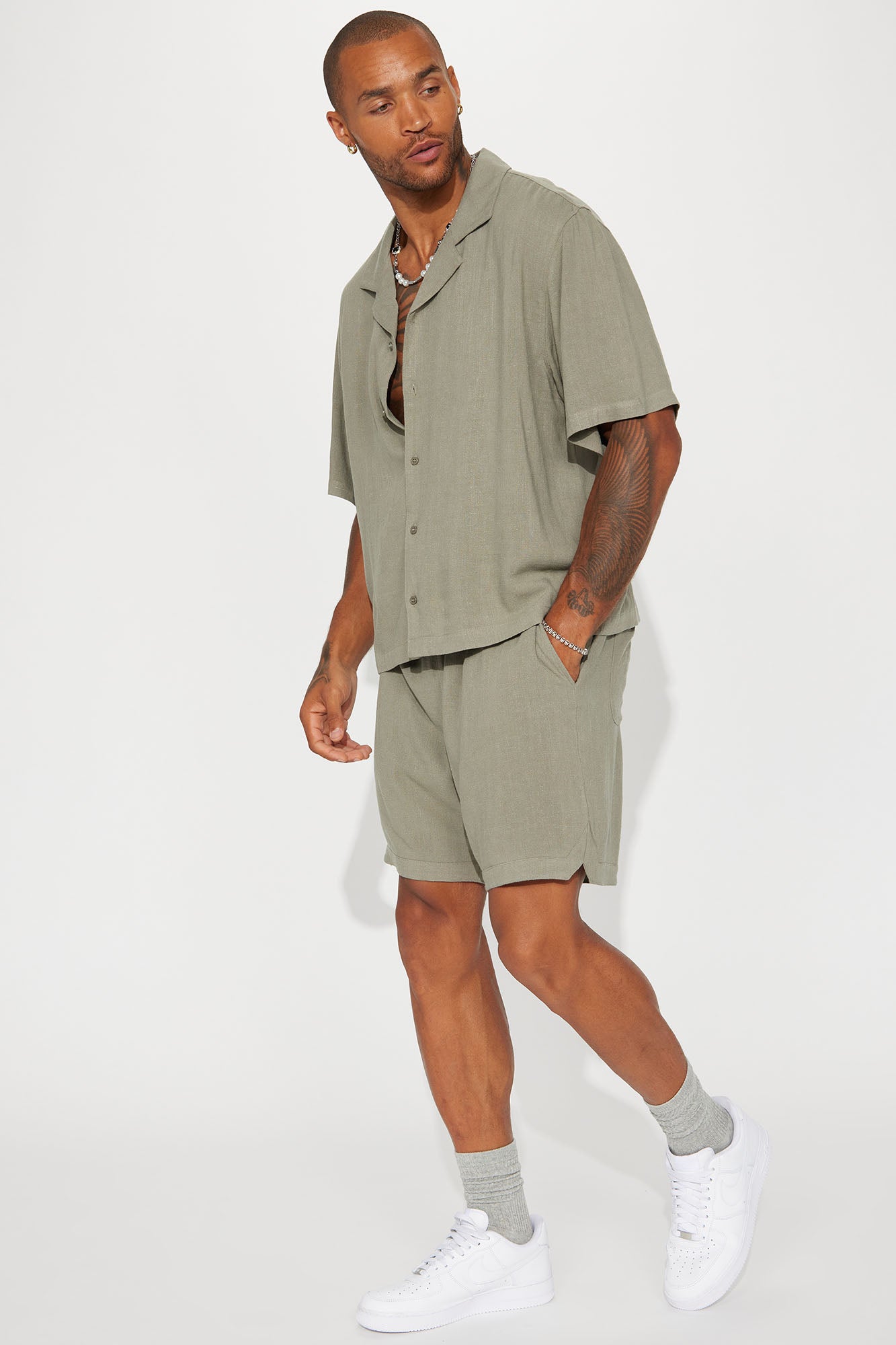 Can't Quit Textured Linen Button Up Shirt - Olive - Image 5
