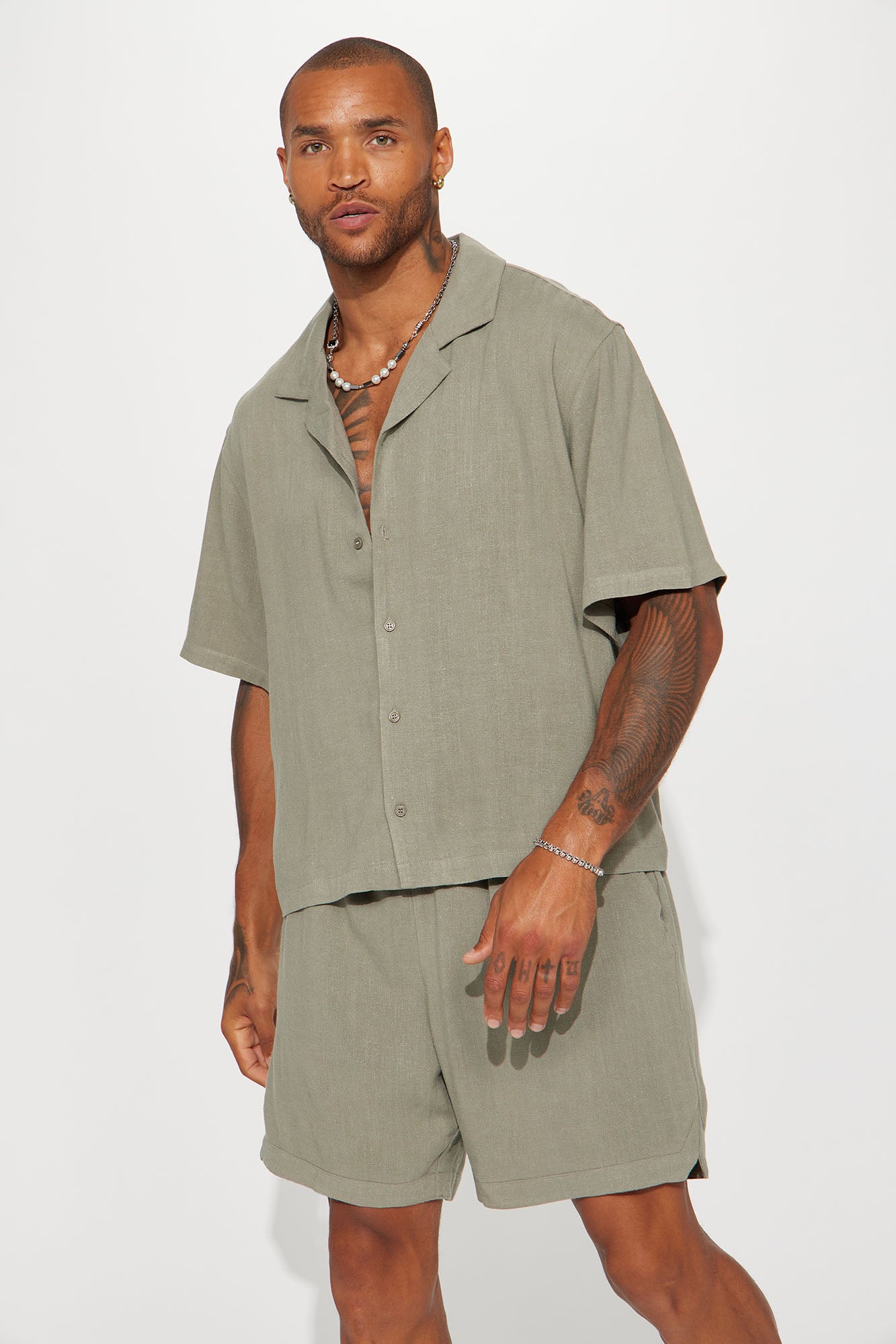 Can't Quit Textured Linen Button Up Shirt - Olive - Image 3