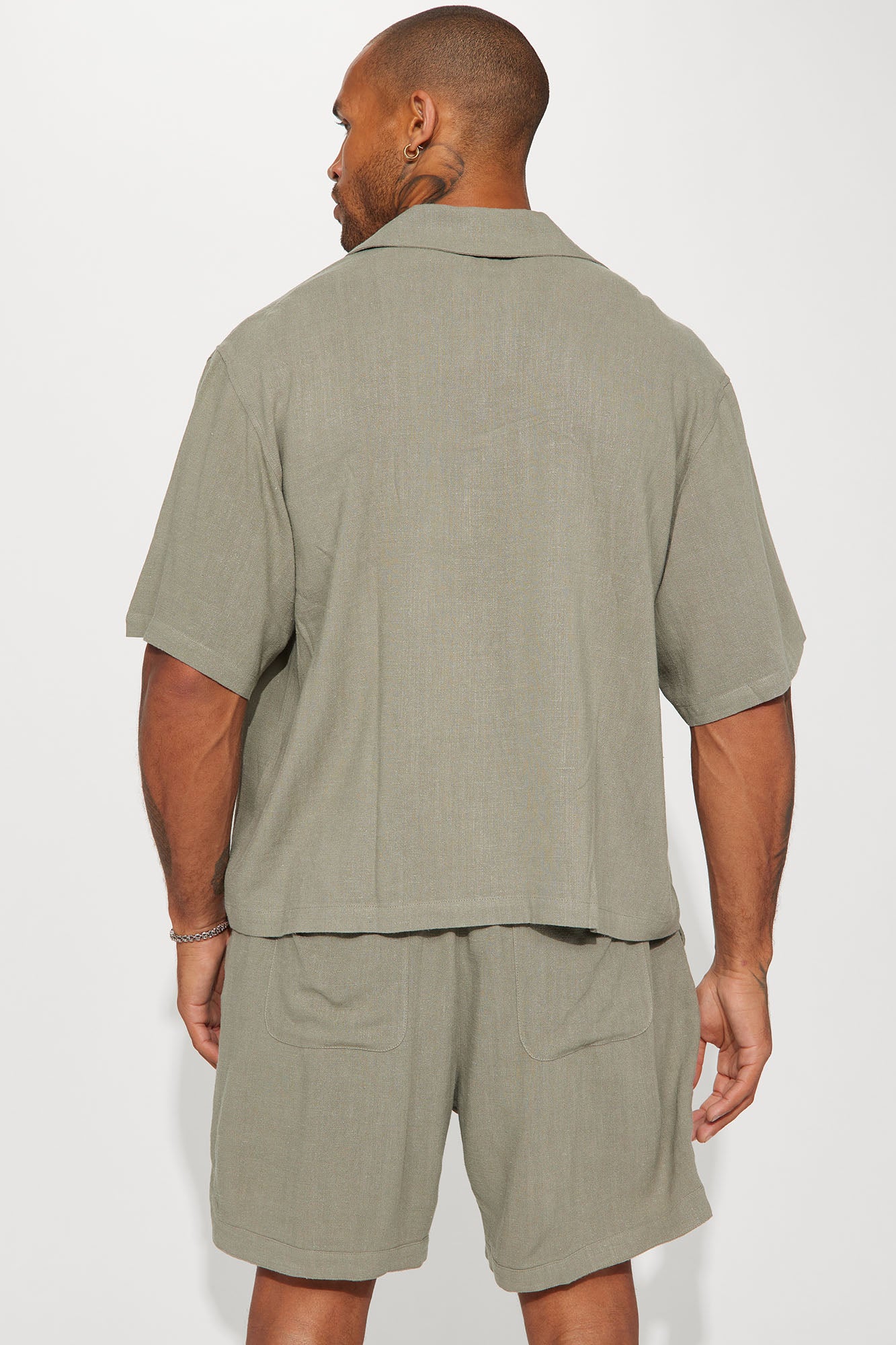 Can't Quit Textured Linen Button Up Shirt - Olive - Image 6