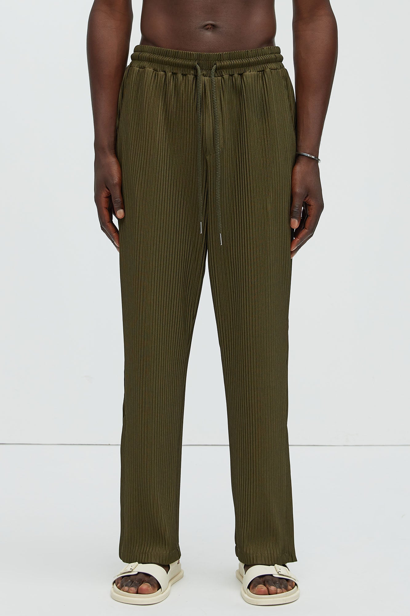 Potential Straight Pleated Pants - Olive - Image 4