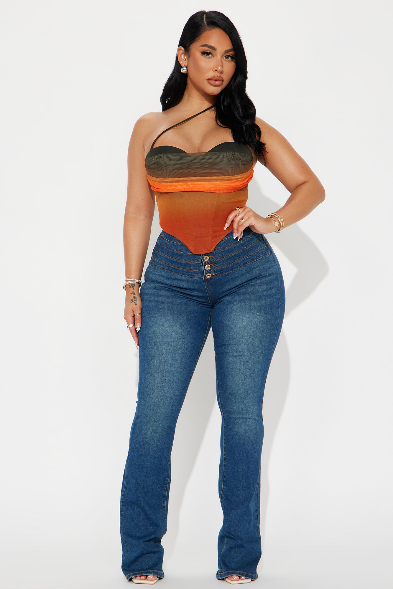 Summer Sunset Mesh Corset Top - Orange/combo - Image 3