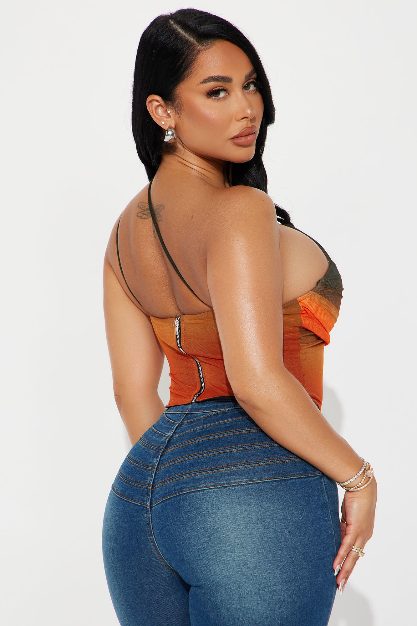 Summer Sunset Mesh Corset Top - Orange/combo - Image 4