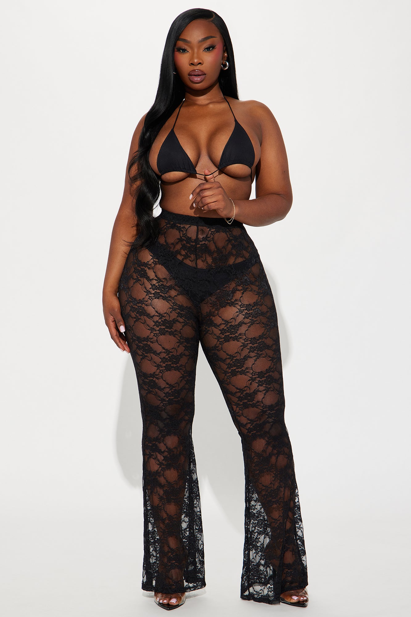 Alicia Lace Cover Up Flared Pants - Black - Image 4