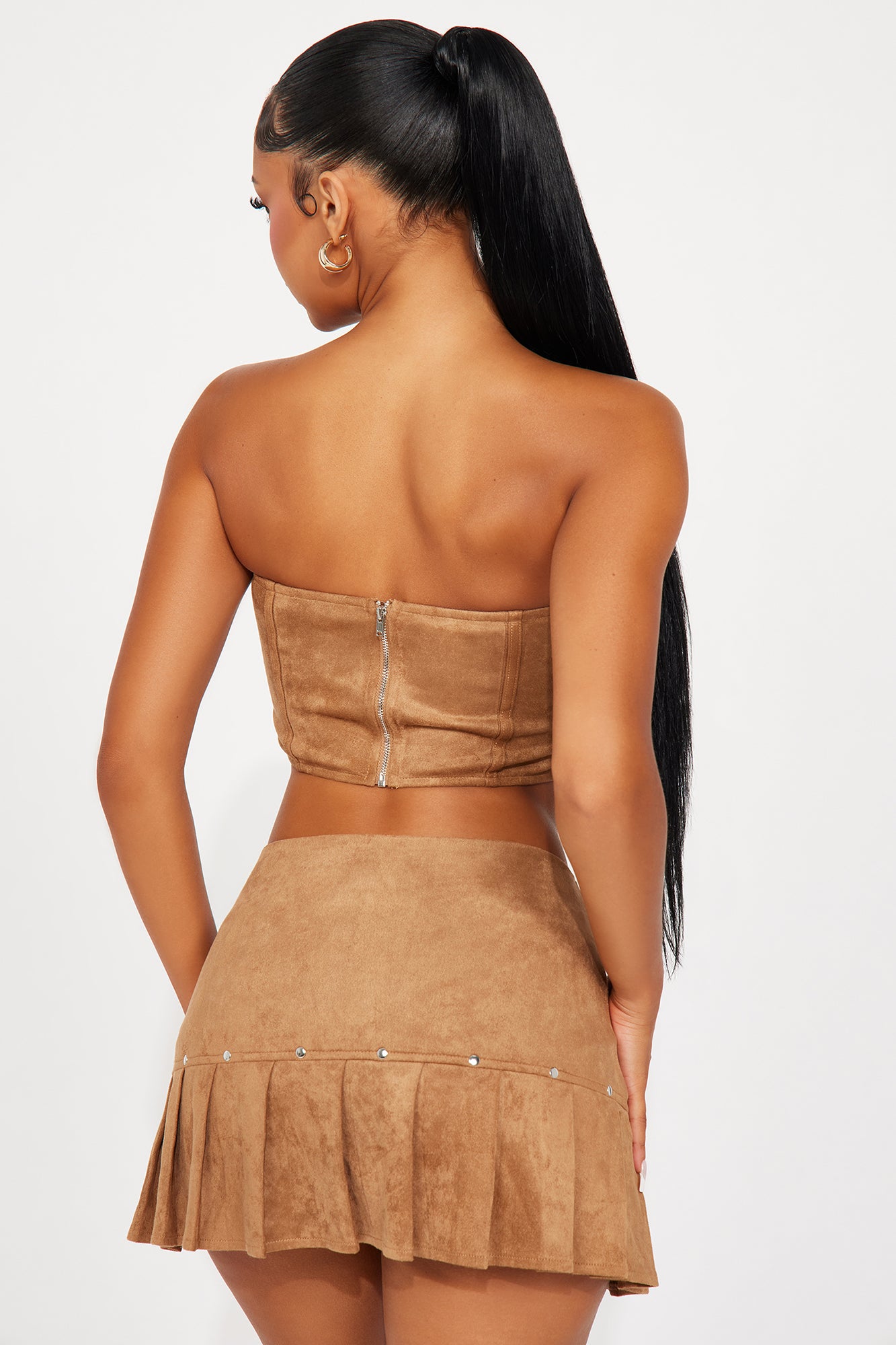 Butterfly Fantasy Faux Suede Skirt Set - Camel - Image 4