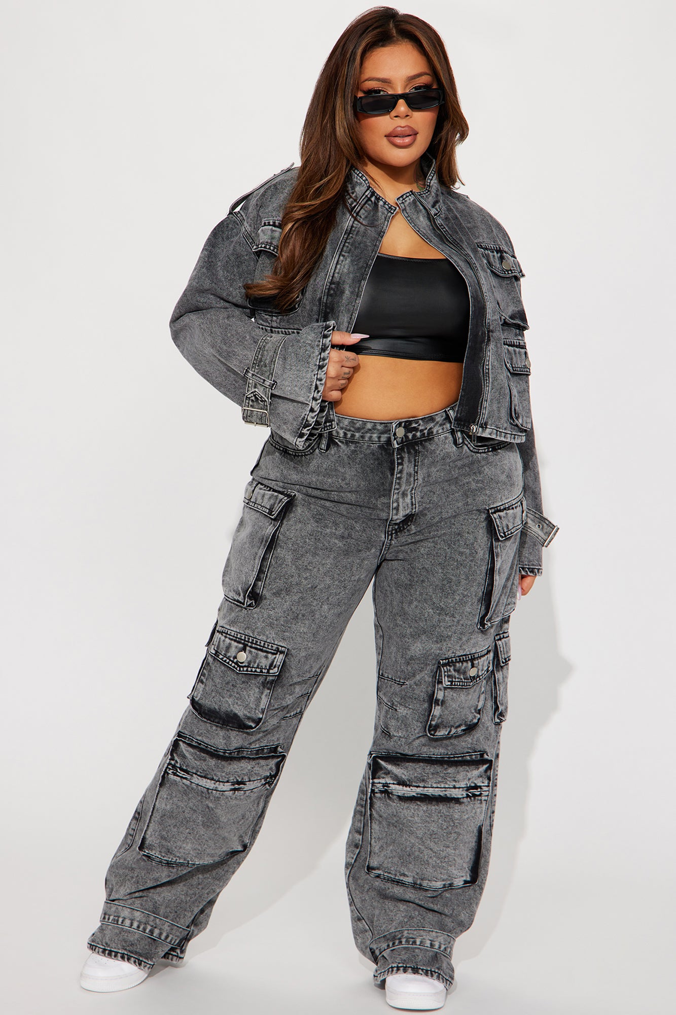 Billie Cropped Cargo Jacket - Acid Wash Black - Image 6
