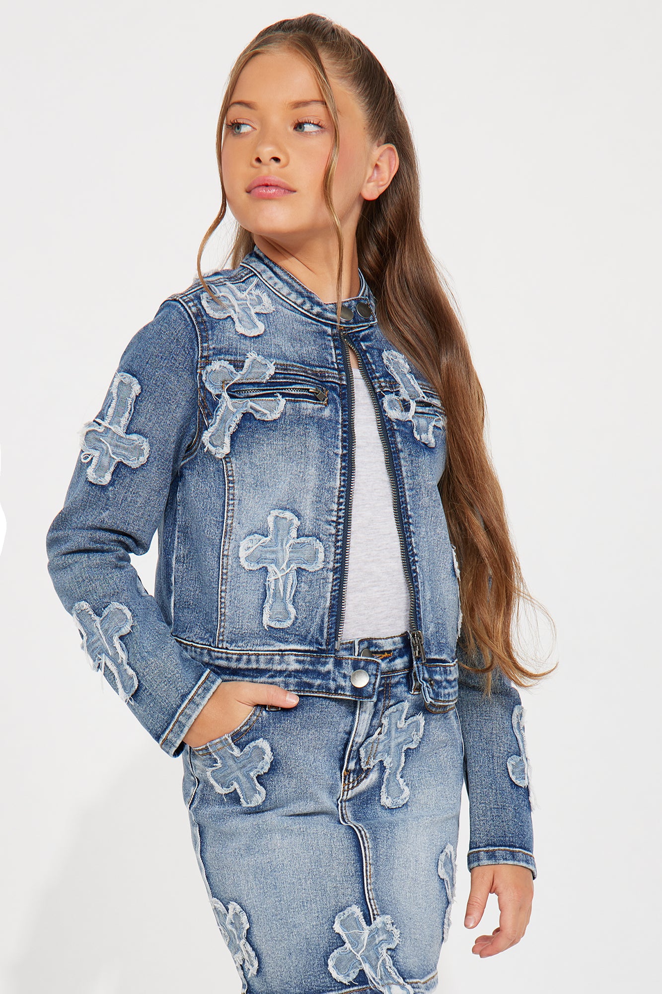 Mini Cross Your Mind Denim Jacket - Medium Wash - Image 3
