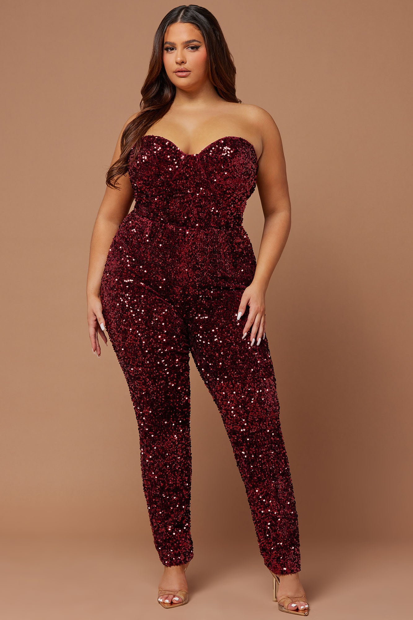 Isabeli Sequin Jumpsuit - Burgundy - Image 5