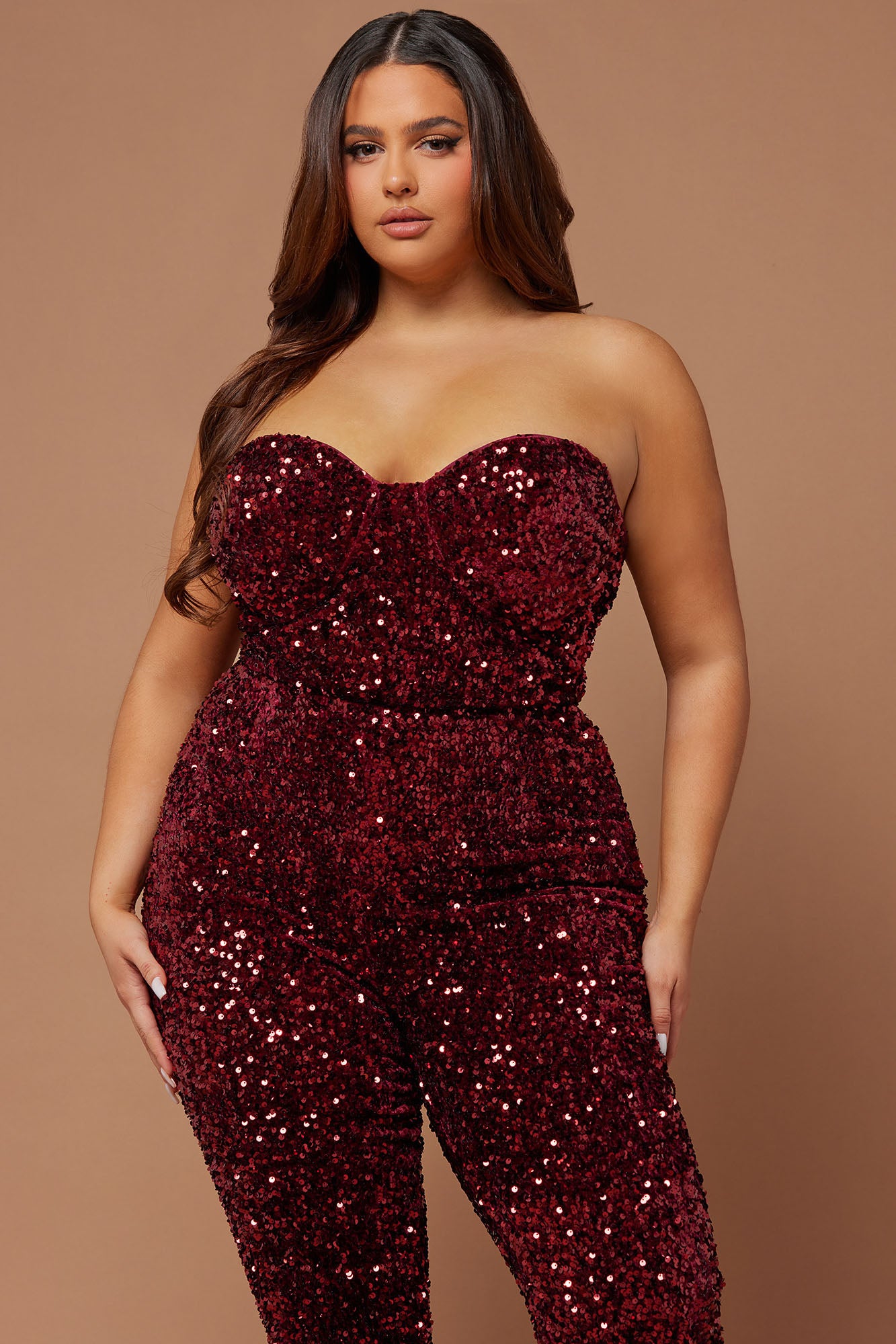Isabeli Sequin Jumpsuit - Burgundy - Image 6