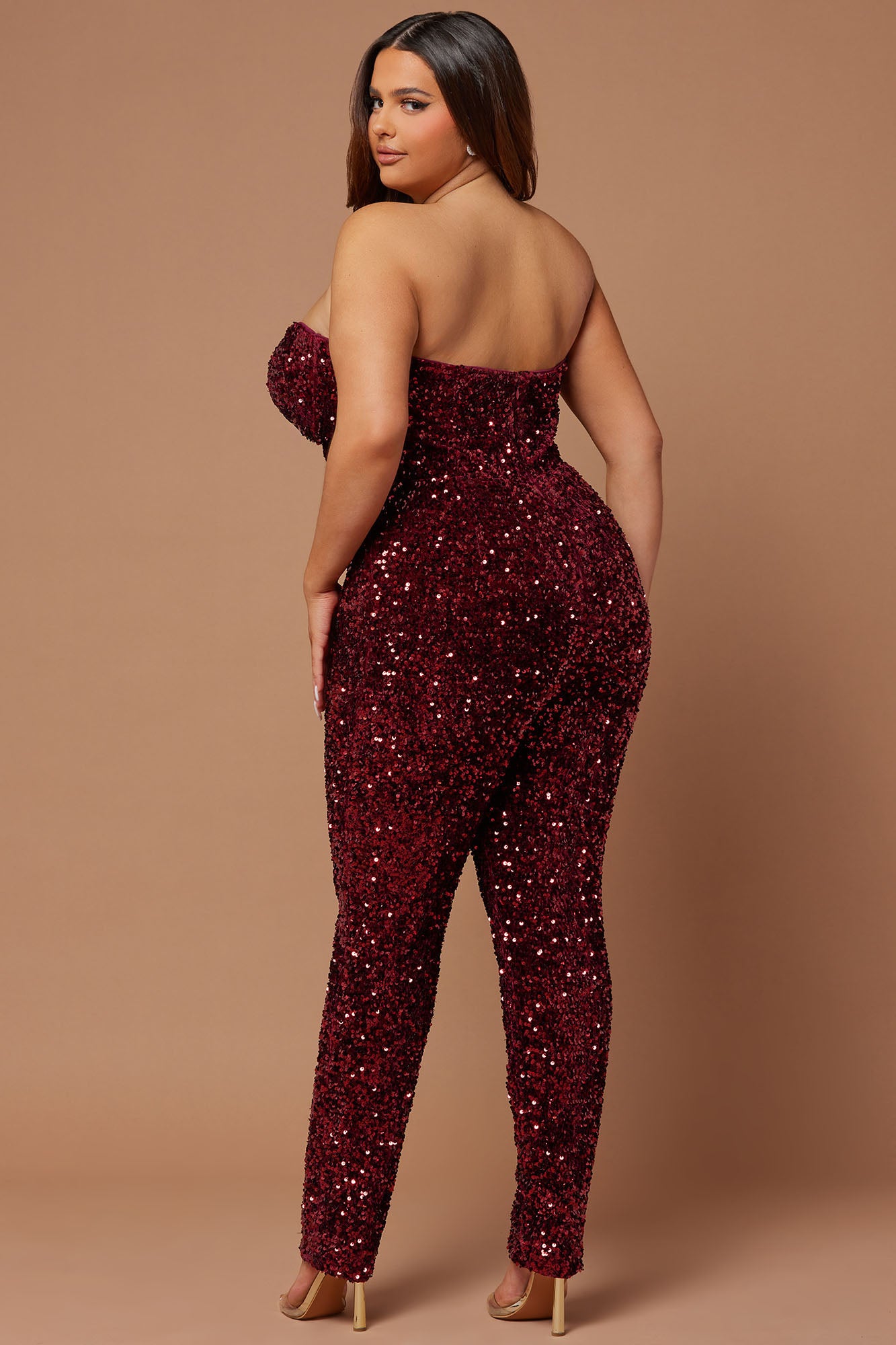 Isabeli Sequin Jumpsuit - Burgundy - Image 8