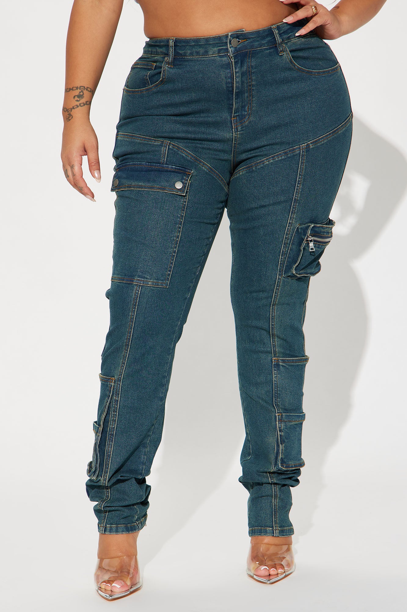 Good Form Cargo Slim Straight Leg Jeans - Dark Wash - Image 6