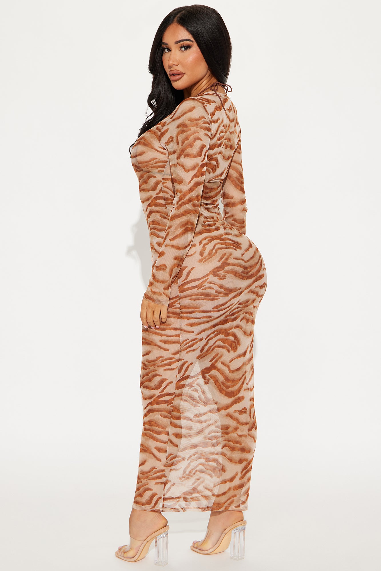 Thalia Mesh Cover Up Maxi Dress - Brown/combo - Image 3