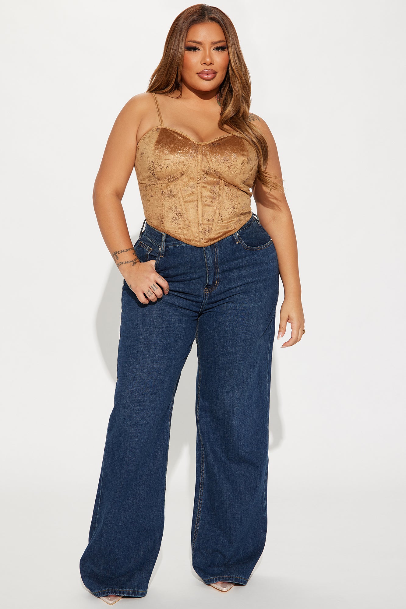 Wesley Faux Suede Corset Top - Camel - Image 5