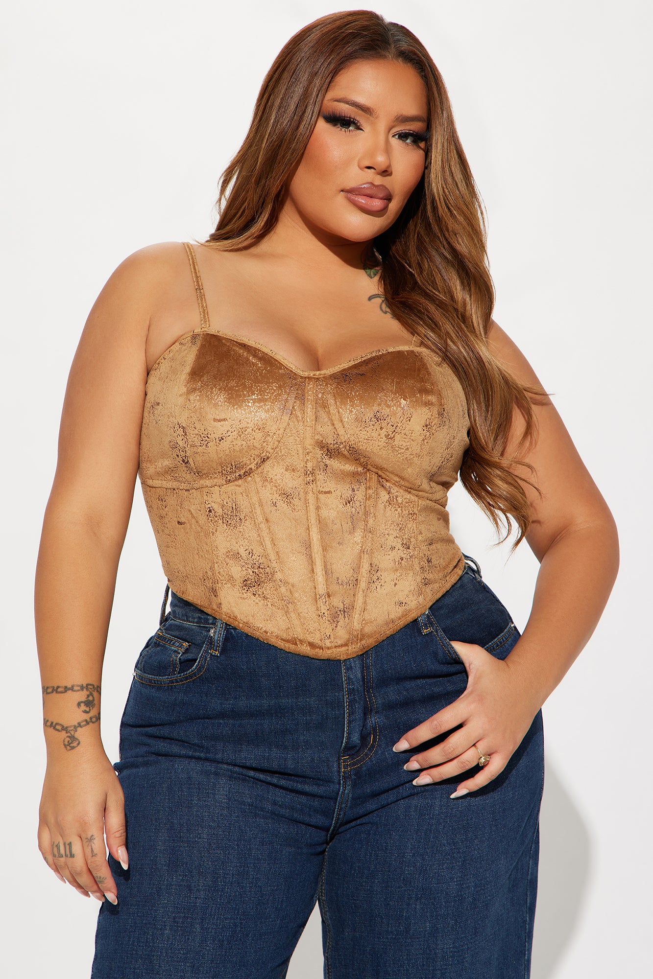 Wesley Faux Suede Corset Top - Camel - Image 4