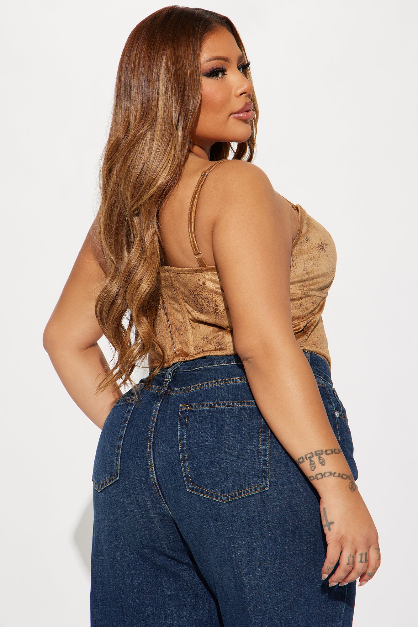 Wesley Faux Suede Corset Top - Camel - Image 6