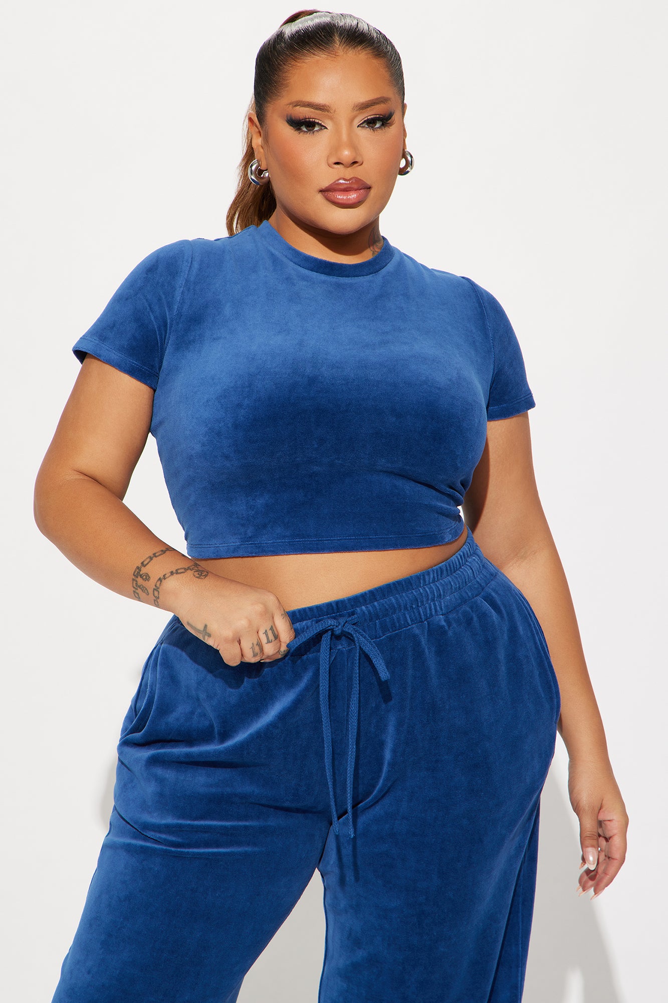 OG Trendsetter Velour Baby Tee Set - Navy - Image 5
