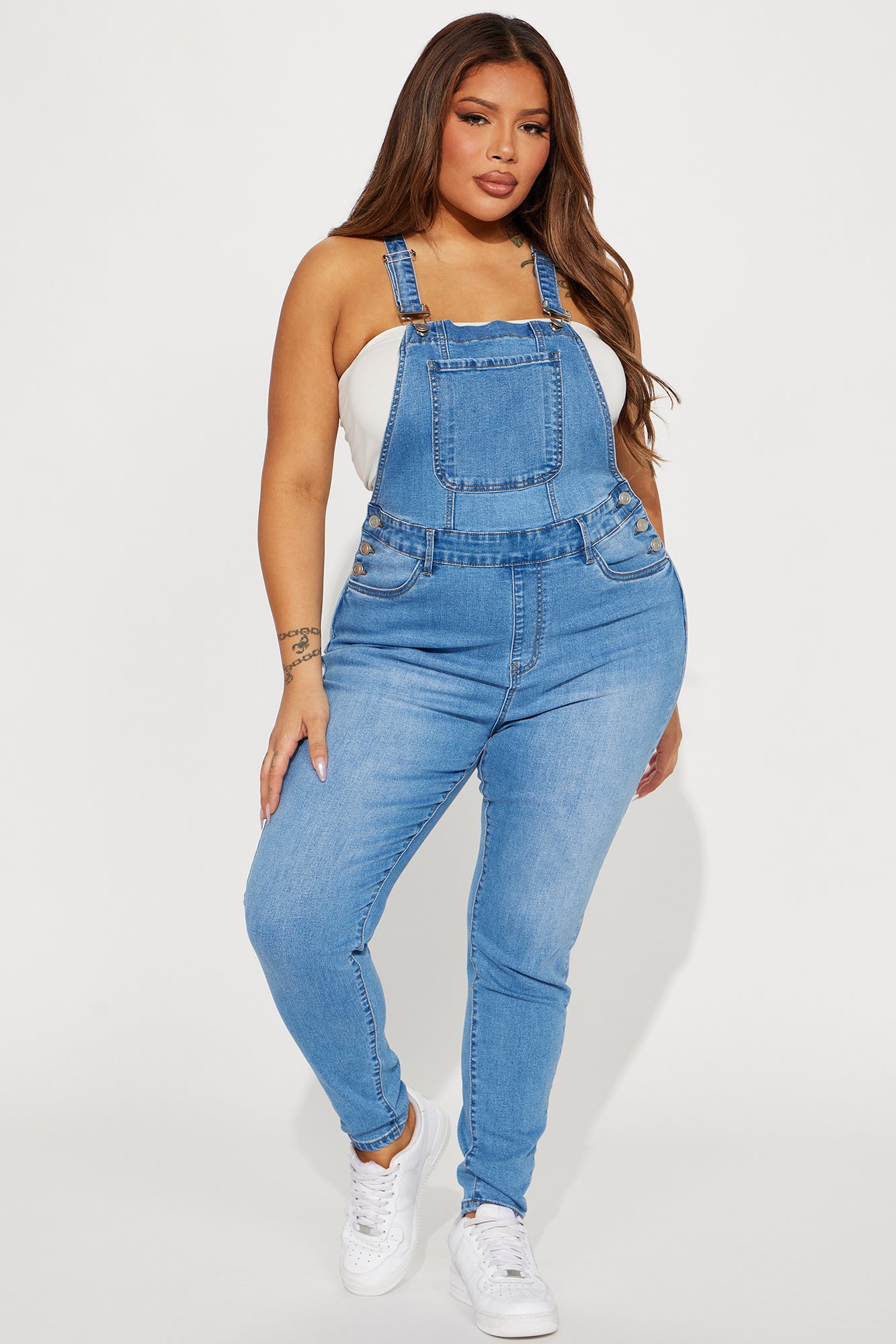 Always Petty Skinny Stretch Denim Overalls - Light Wash - Image 4