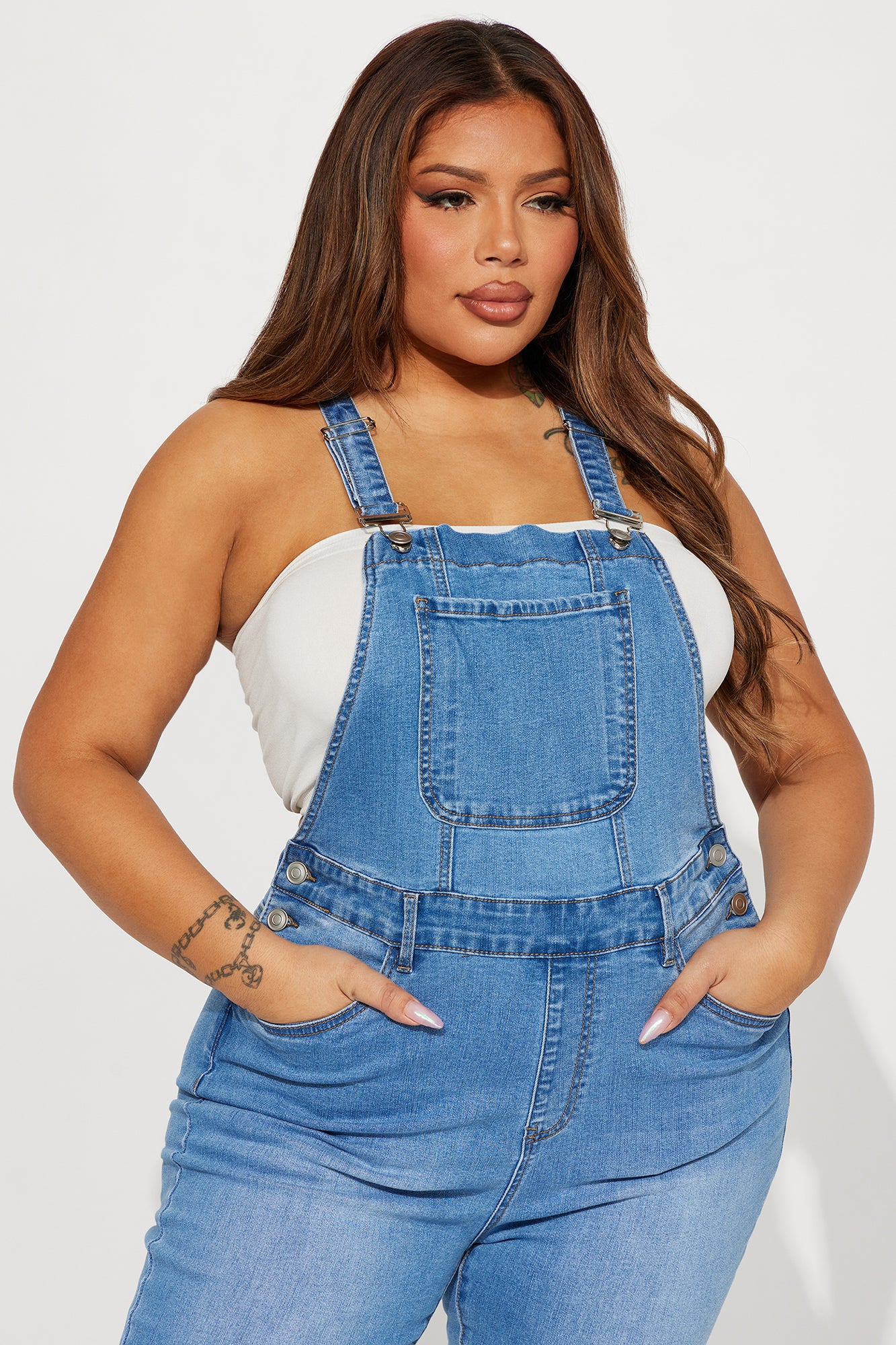 Always Petty Skinny Stretch Denim Overalls - Light Wash - Image 5