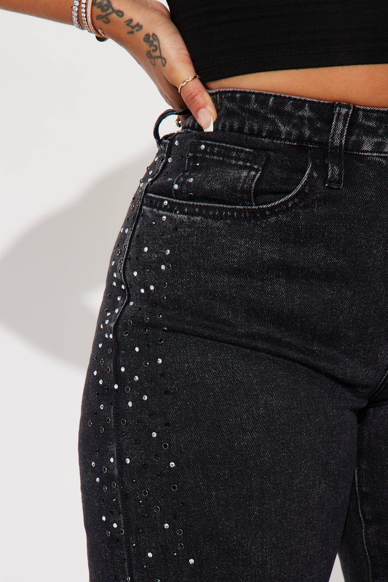 Always Shining Stretch Embellished Straight Leg Jeans - Black Wash - Image 3