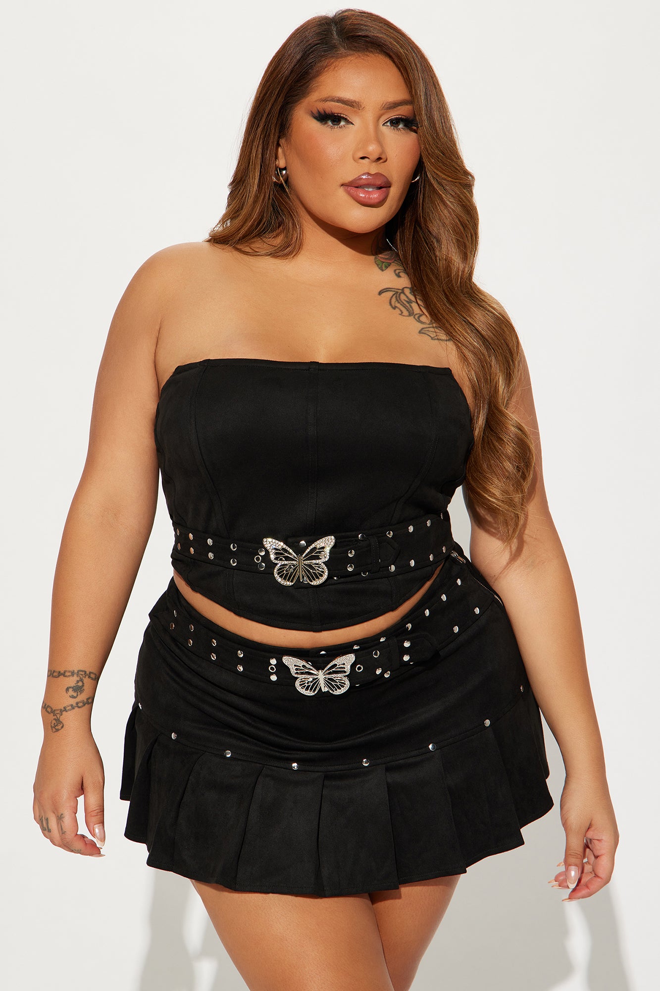 Butterfly Fantasy Faux Suede Skirt Set - Black - Image 5