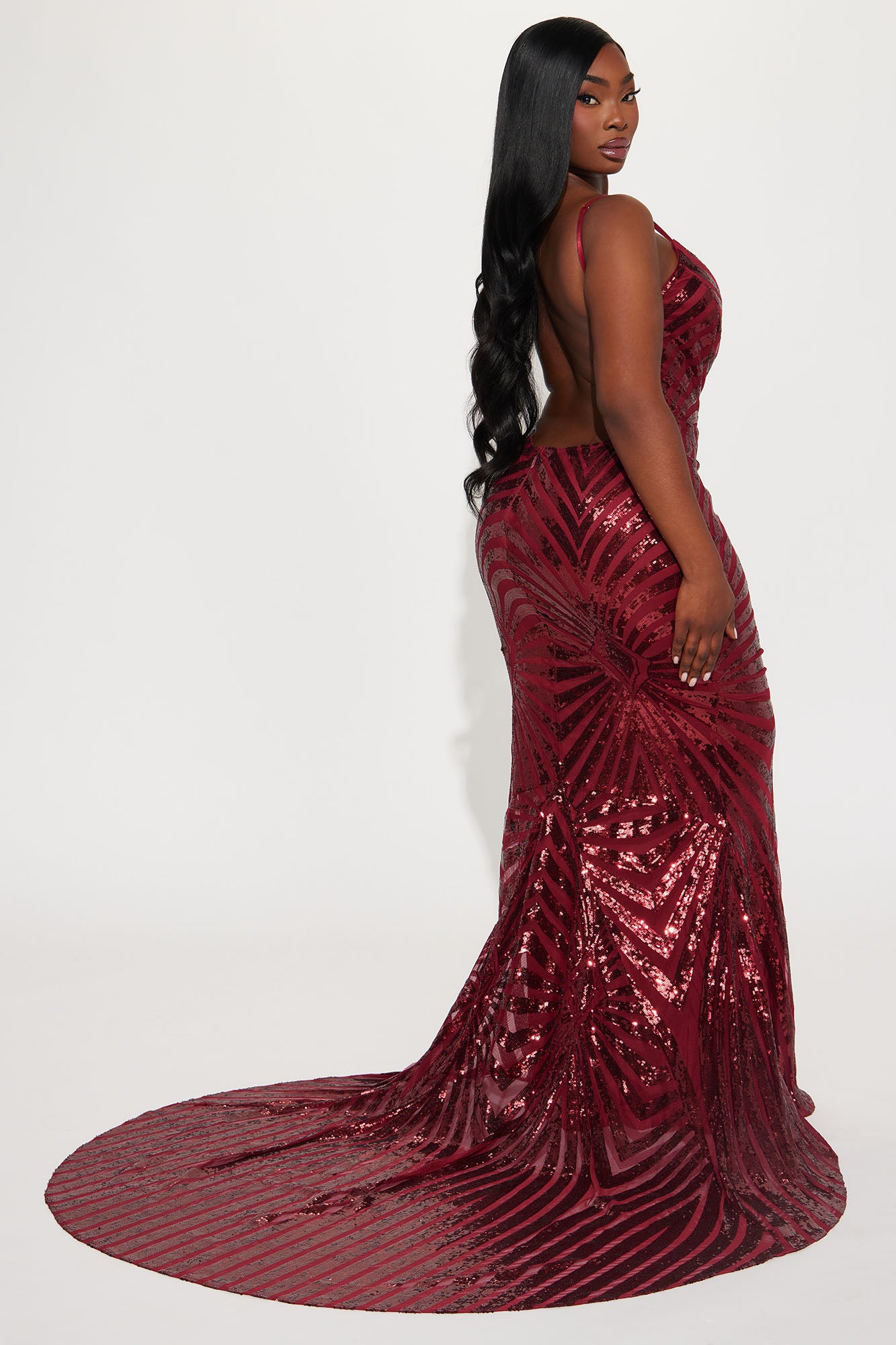 Sonya Backless Sequin Gown - Wine - Image 7