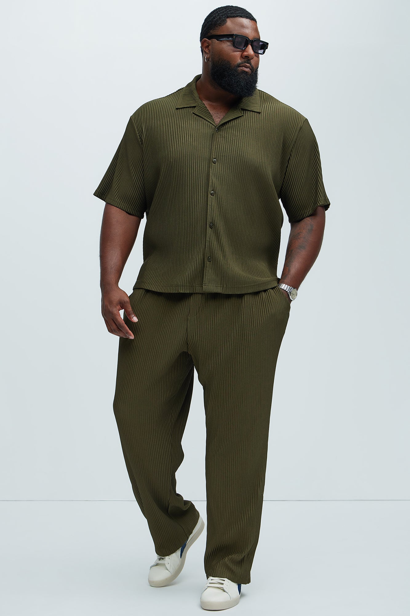 Potential Straight Pleated Pants - Olive - Image 7