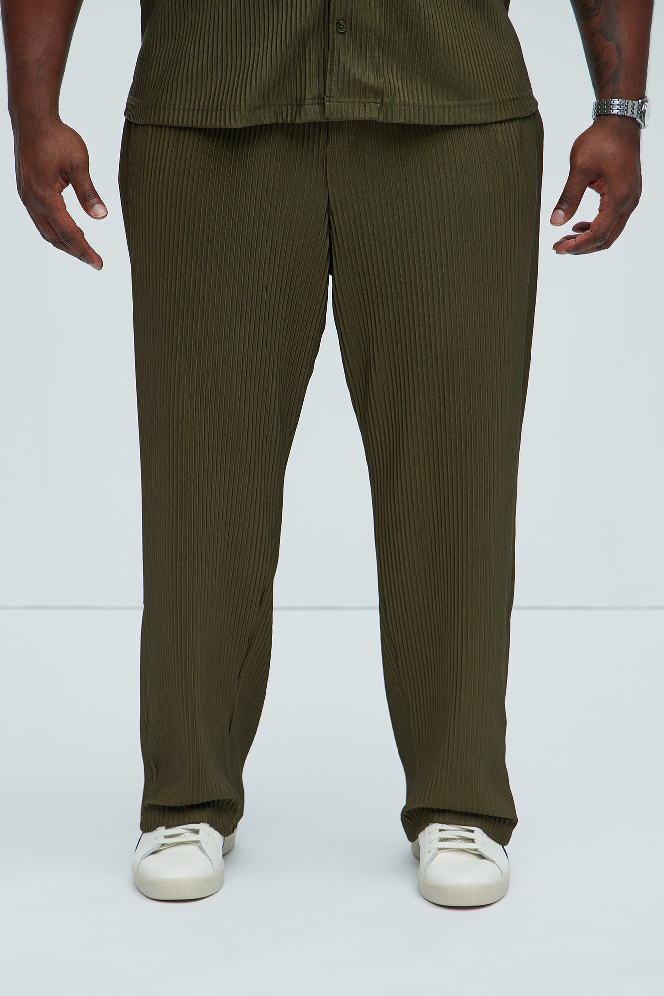 Potential Straight Pleated Pants - Olive - Image 6