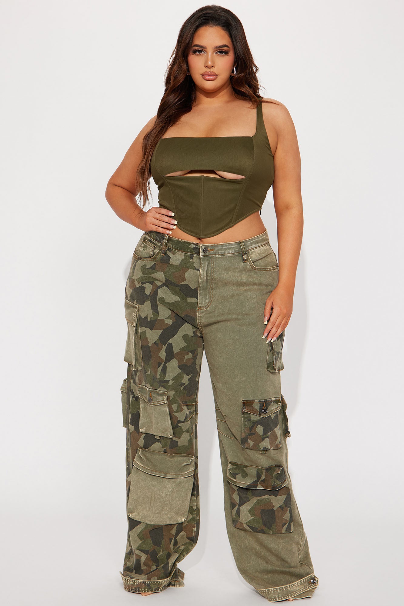 Peek A Boo Corset Top - Olive - Image 5