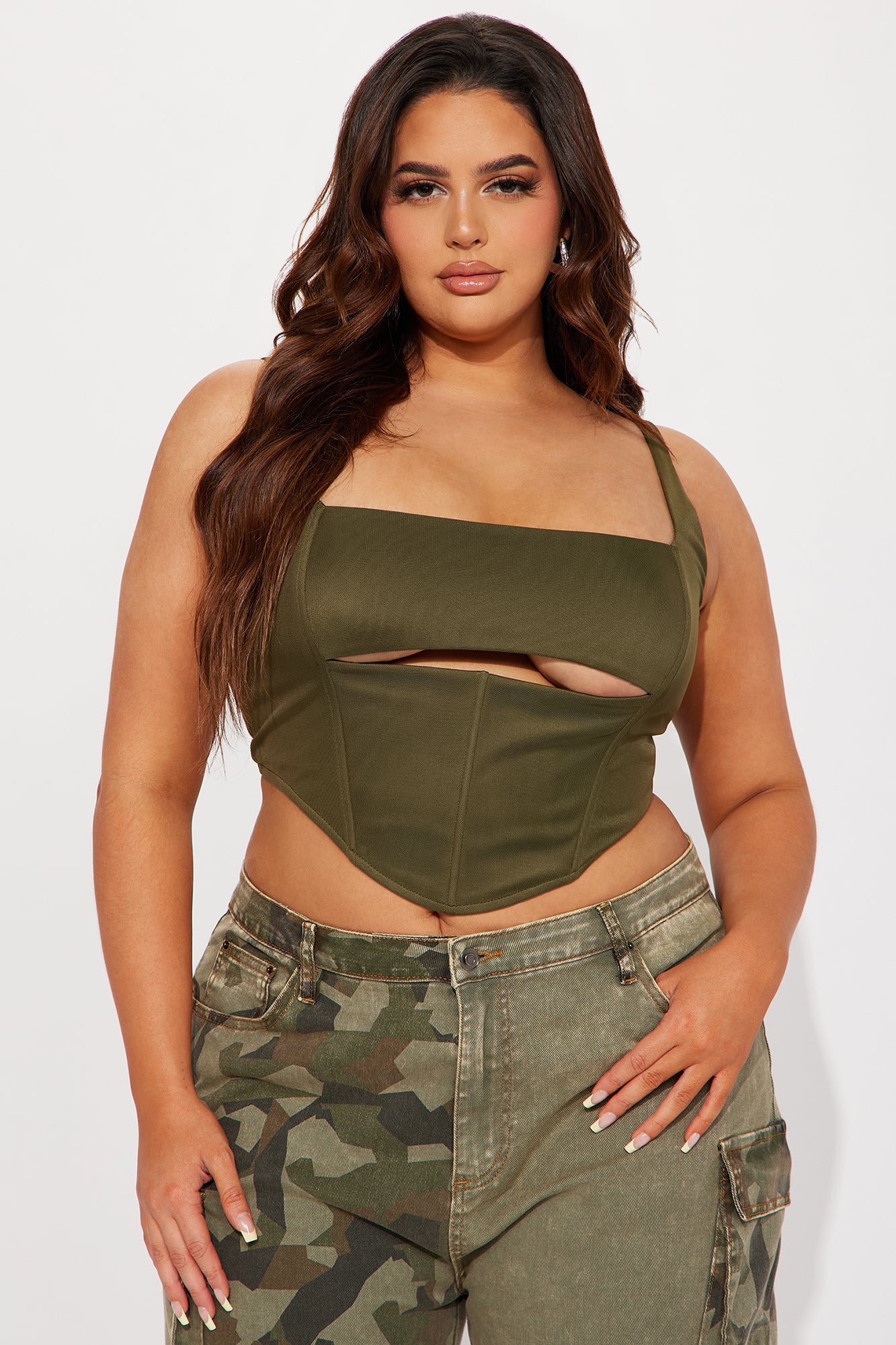 Peek A Boo Corset Top - Olive - Image 4