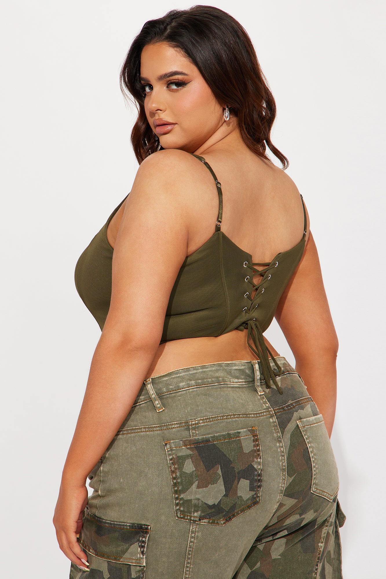 Peek A Boo Corset Top - Olive - Image 6