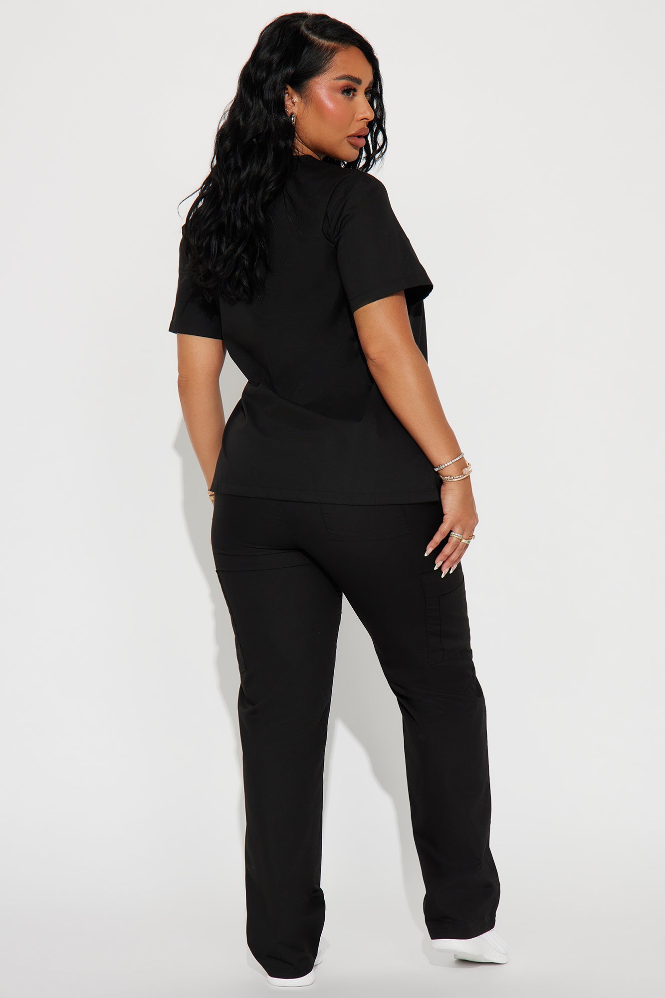 Checking In Cotton Blend Uniform 2 Piece Scrub Set - Black - Image 4