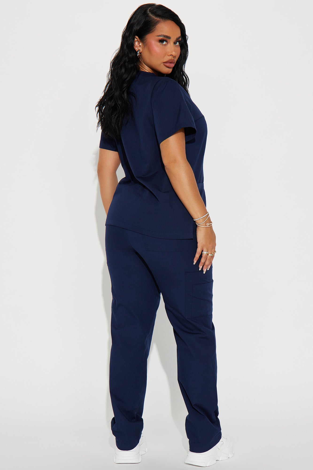 Checking In Cotton Blend Uniform 2 Piece Scrub Set - Navy - Image 4
