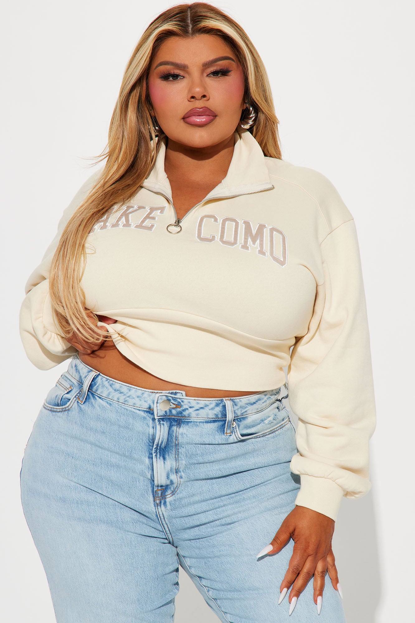 Lake Como Quarter Zip Sweatshirt - Taupe - Image 5