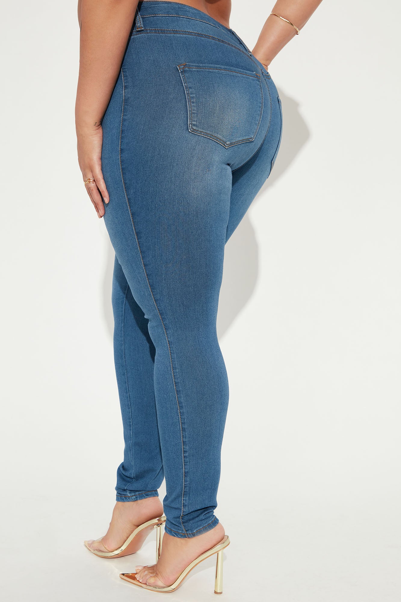 Classic Mid Rise Skinny Jeans - Medium Blue Wash - Image 6