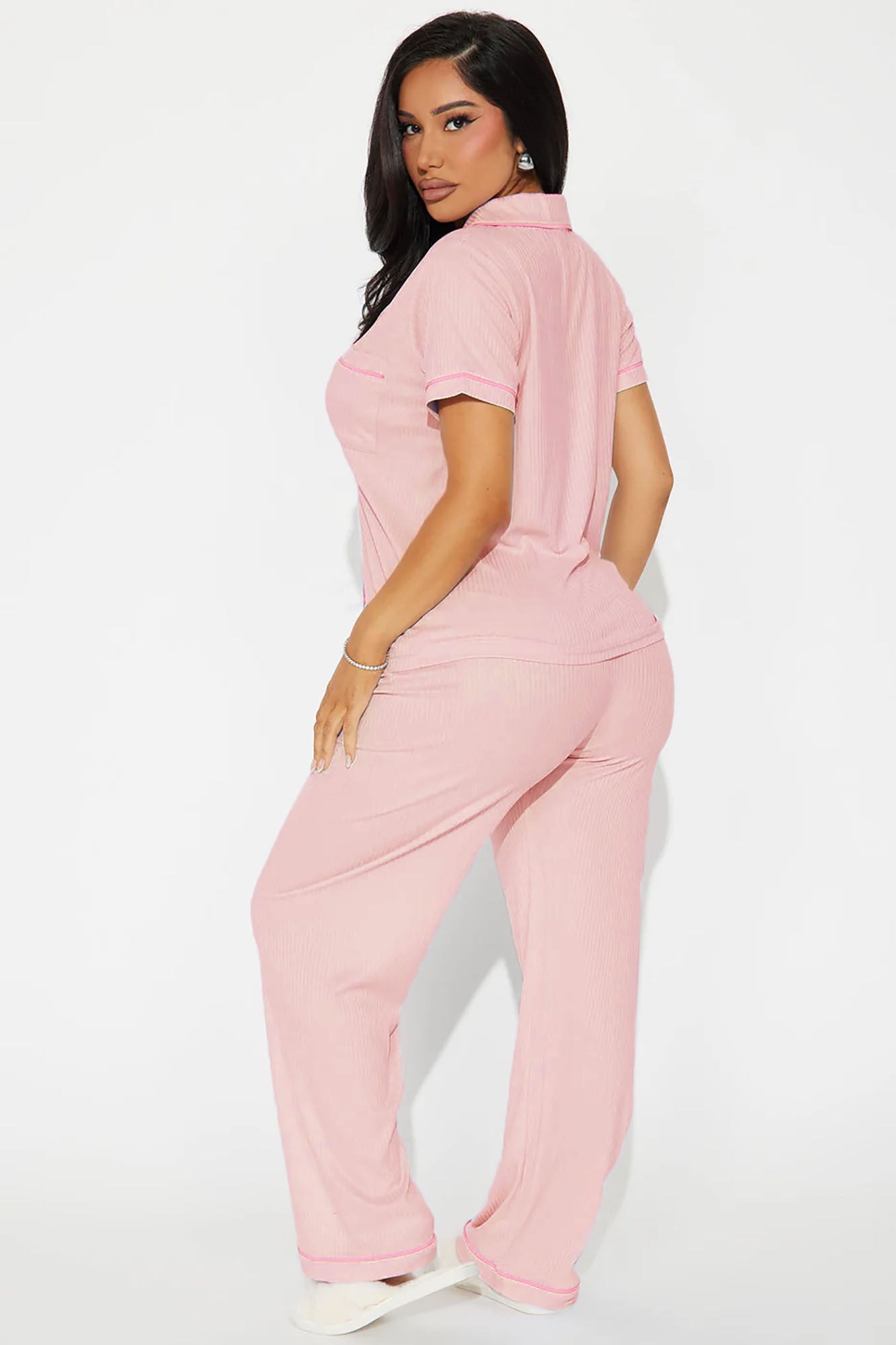 Chill Vibes Only Ribbed PJ Pant Set - Mauve/combo - Image 3