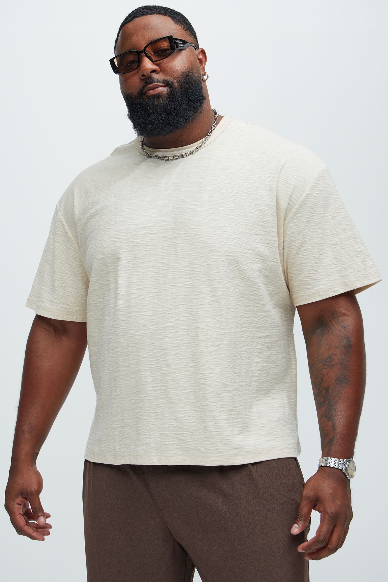 Asher Slub Texture Short Sleeve Tee - Oatmeal - Image 5