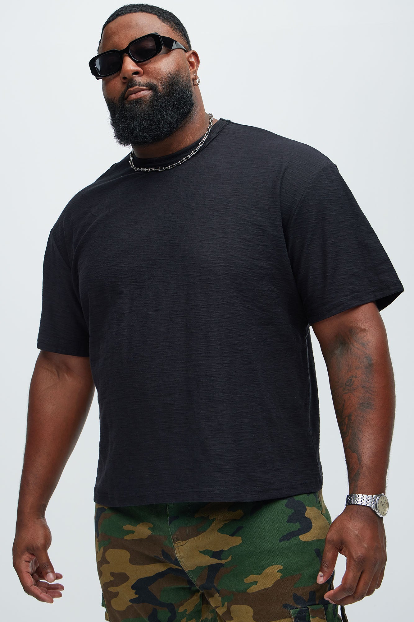 Asher Slub Texture Short Sleeve Tee - Black - Image 5
