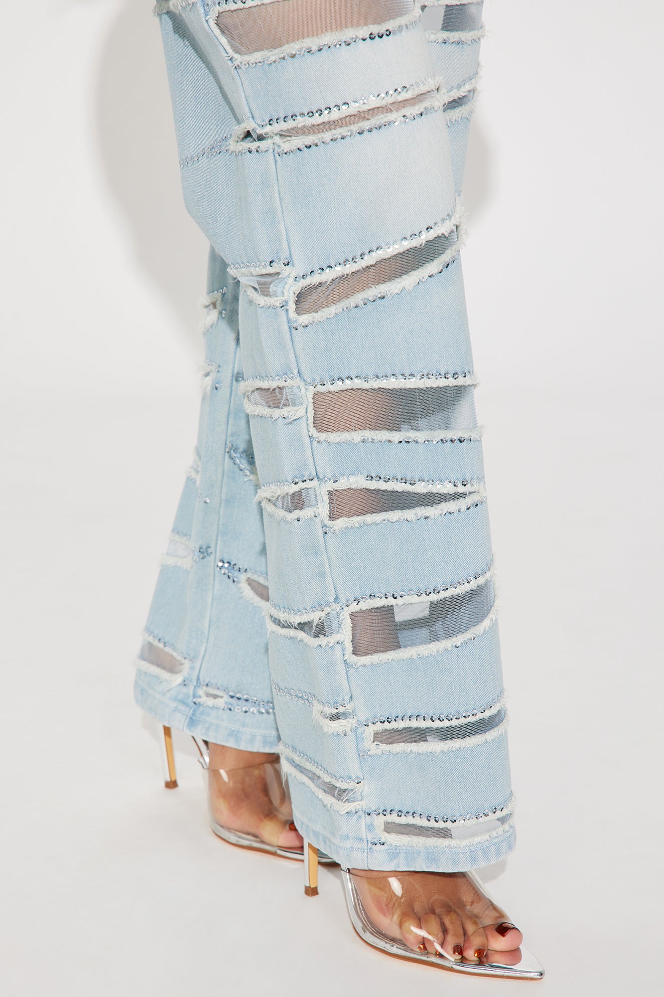 Zaria Embellished Cut Out Straight Leg Jeans - Light Wash - Image 3